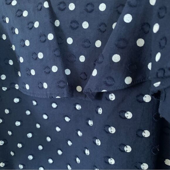 J. Crew Navy/White Polka Dot Ruffled Short Sleeve Cold Shoulder - Picture 12 of 14